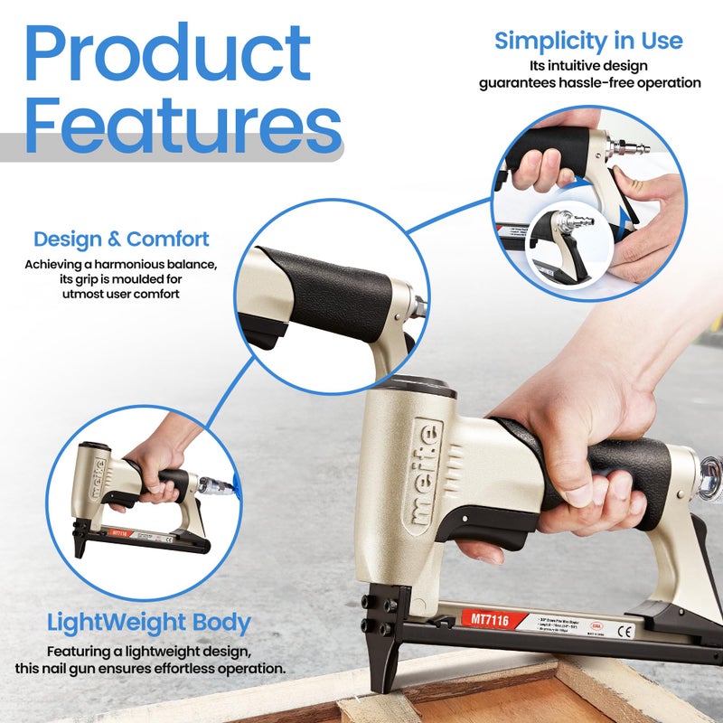 meite MT7116 Pneumatic Staple Gun, 22 Gauge 71 Series 3/8-Inch Crown 1/4-Inch to 5/8-Inch Length Air Upholstery Stapler Gun - Image 3